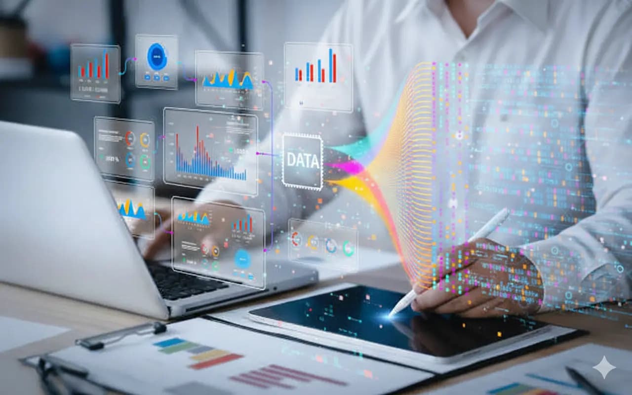 indivíduo a analisar dados em computador